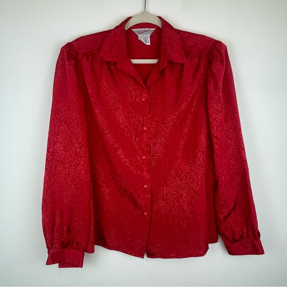 Vintage The Wyndham Collection Red Jacquard Blouse Women’s Size 16